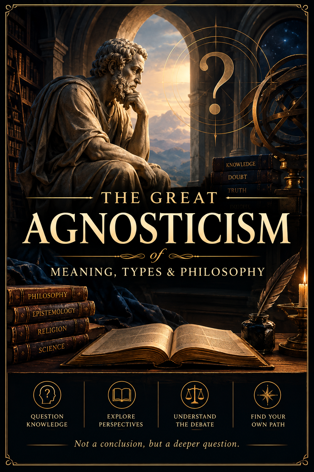 Philosophical reference page about agnosticism, knowledge, belief, atheism, and theism